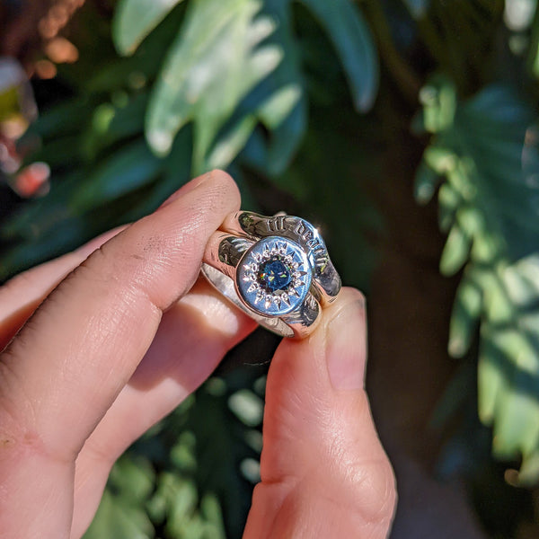 Textured Solitaire Band // Blue Green Moissanite