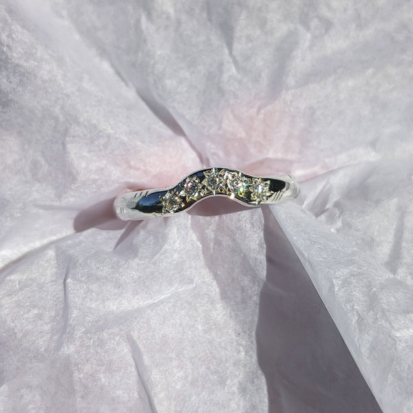 Textured Curved Wedding Band // Star set Gemstones