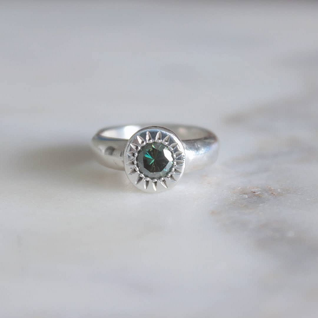 Textured Solitaire Band // Peacock Moissanite